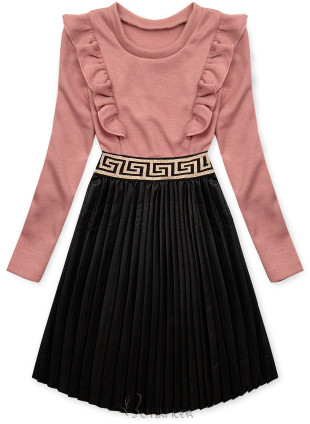 Pink dress with leather pleated skirt