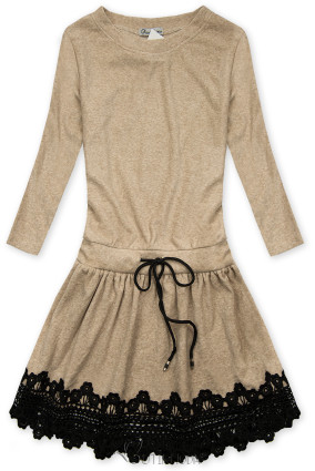 Beige short dress with lace