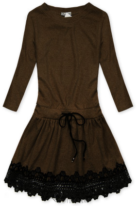 Chocolate brown short dress with lace