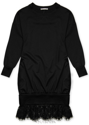 Black sweatshirt dress with lace