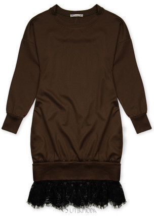 Brown sweatshirt dress with lace