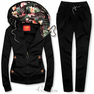 Black LHD tracksuit with floral lining in the hood