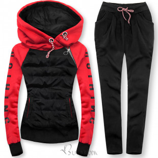 Red tracksuit with combined materials