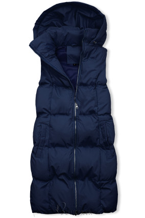 Dark blue quilted vest with hood