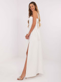 Ecru One-Shoulder Maxi Evening Dress