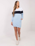 White and Blue Simple Dress with Long Sleeves