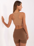 RUE PARIS Camel Short Top
