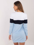 White and Blue Simple Dress with Long Sleeves