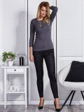 Gray Women's Blouse with Lace-Up Neckline
