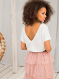White Women's T-Shirt with Back Neckline Fire