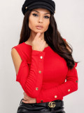 Red Blouse with Cutouts