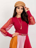 Burgundy Blouse with Mesh Sleeves RUE PARIS