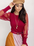 Burgundy Blouse with Mesh Sleeves RUE PARIS