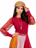 Burgundy Blouse with Mesh Sleeves RUE PARIS