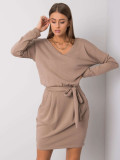 Beige Mini Dress with Long Sleeves