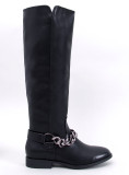 Black high boots for women with a chain in the front