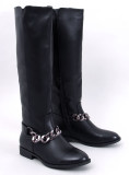 Black high boots for women with a chain in the front