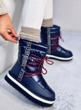 Winter snow boots with lacing dark blue