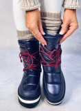 Winter snow boots with lacing dark blue
