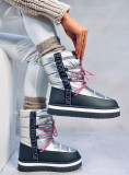 Winter snow boots with laces silver