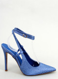 Blue pumps with an open heel