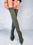 Green high boots with an elastic upper