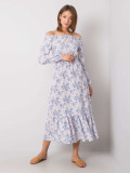 Beige-Blue Maxi Dress with Off-Shoulder Neckline