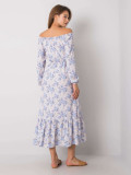 Beige-Blue Maxi Dress with Off-Shoulder Neckline
