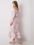 RUE PARIS Pink Floral Maxi Dress with Off-Shoulder Cut