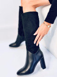 Black boots in a combination of eco-leather and eco-suede