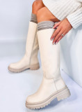 Ecru boots on a thick heel