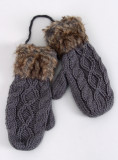 Dark grey mittens with knitted pattern
