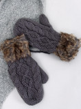 Dark grey mittens with knitted pattern