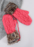 Raspberry mittens with knitted pattern