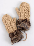 Beige mittens with knitted pattern