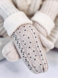 Decorated women's light beige gloves-mittens