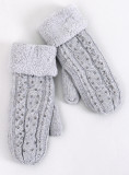 Decorated women's light grey gloves-mittens