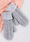 Decorated women's light grey gloves-mittens