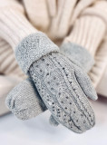 Decorated women's light grey gloves-mittens