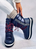 Winter snow boots with lacing dark blue