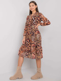 Light Brown Patterned Dress with Ruffle