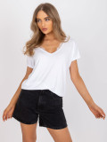 White Women's T-Shirt with V-Neck and Lace