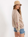 Beige Hoodie Without Hood with Embroidery on Sleeves RUE PARIS