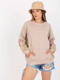 Beige Hoodie Without Hood with Embroidery on Sleeves RUE PARIS