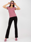Pink Cotton Basic T-Shirt with V-Neck