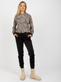 Beige-Black Velour Set with Leopard Print Hoodie RUE PARIS