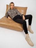 Beige-Black Velour Set with Leopard Print Hoodie RUE PARIS