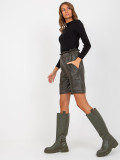 Khaki Insulated Shorts in Eco-Leather