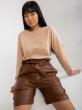 Brown Insulated Faux Leather Shorts