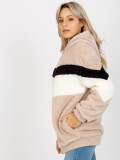Beige-Black Zip-Up Hoodie with Pockets RUE PARIS